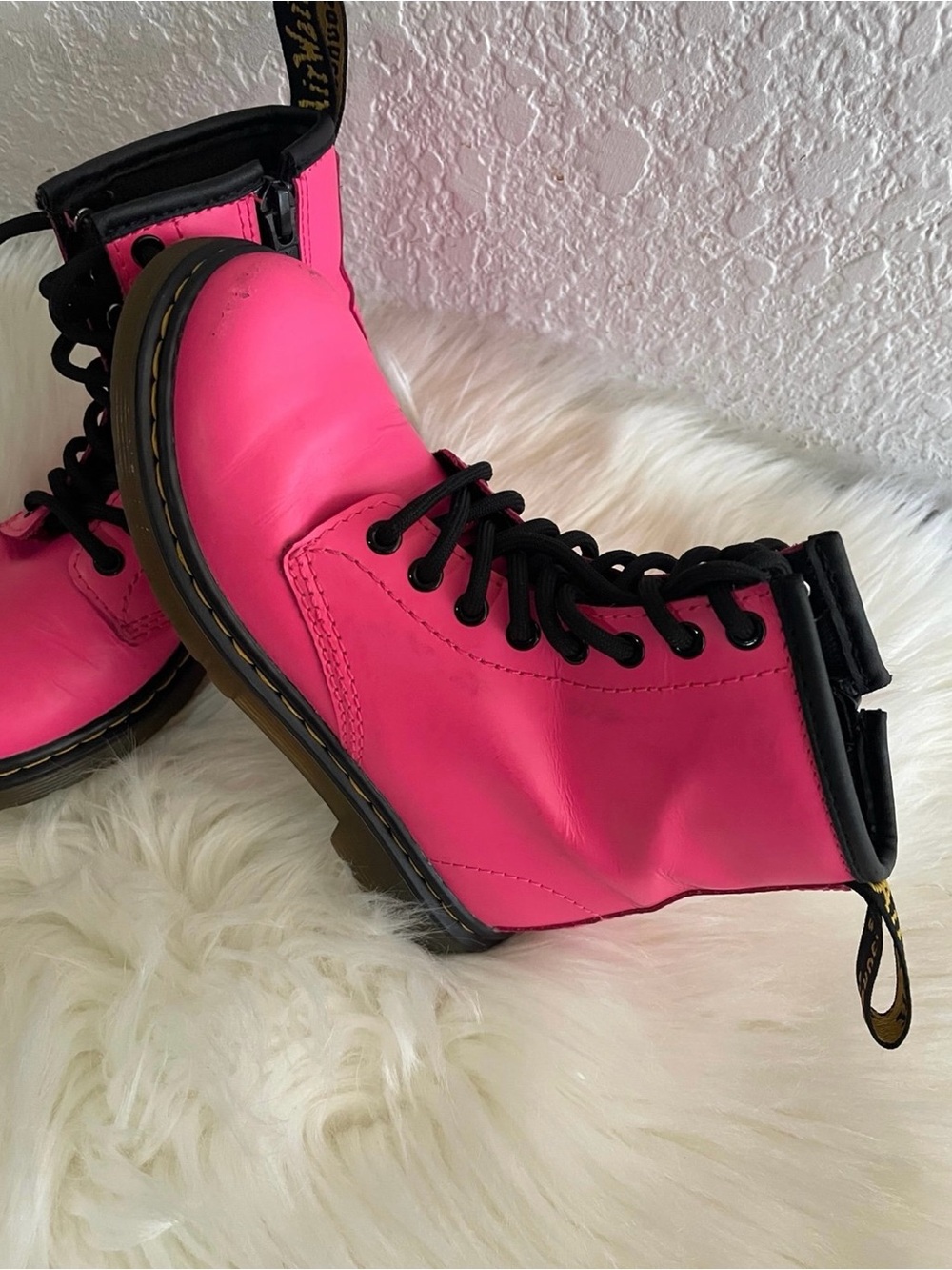 Kids Hot Pink Lace-Up Combat Boots
